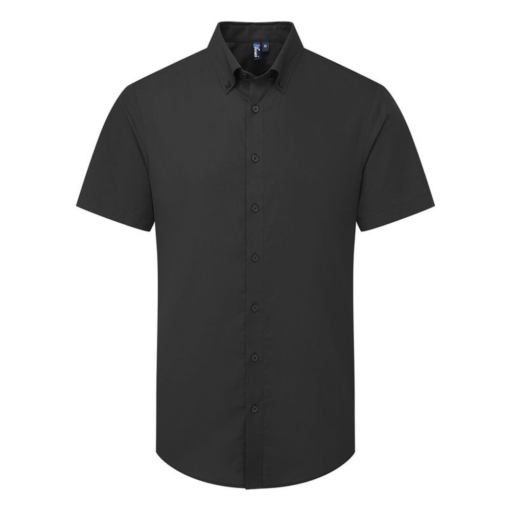 Premier Mens Supreme Oxford Short-Sleeved Formal Shirt / Black